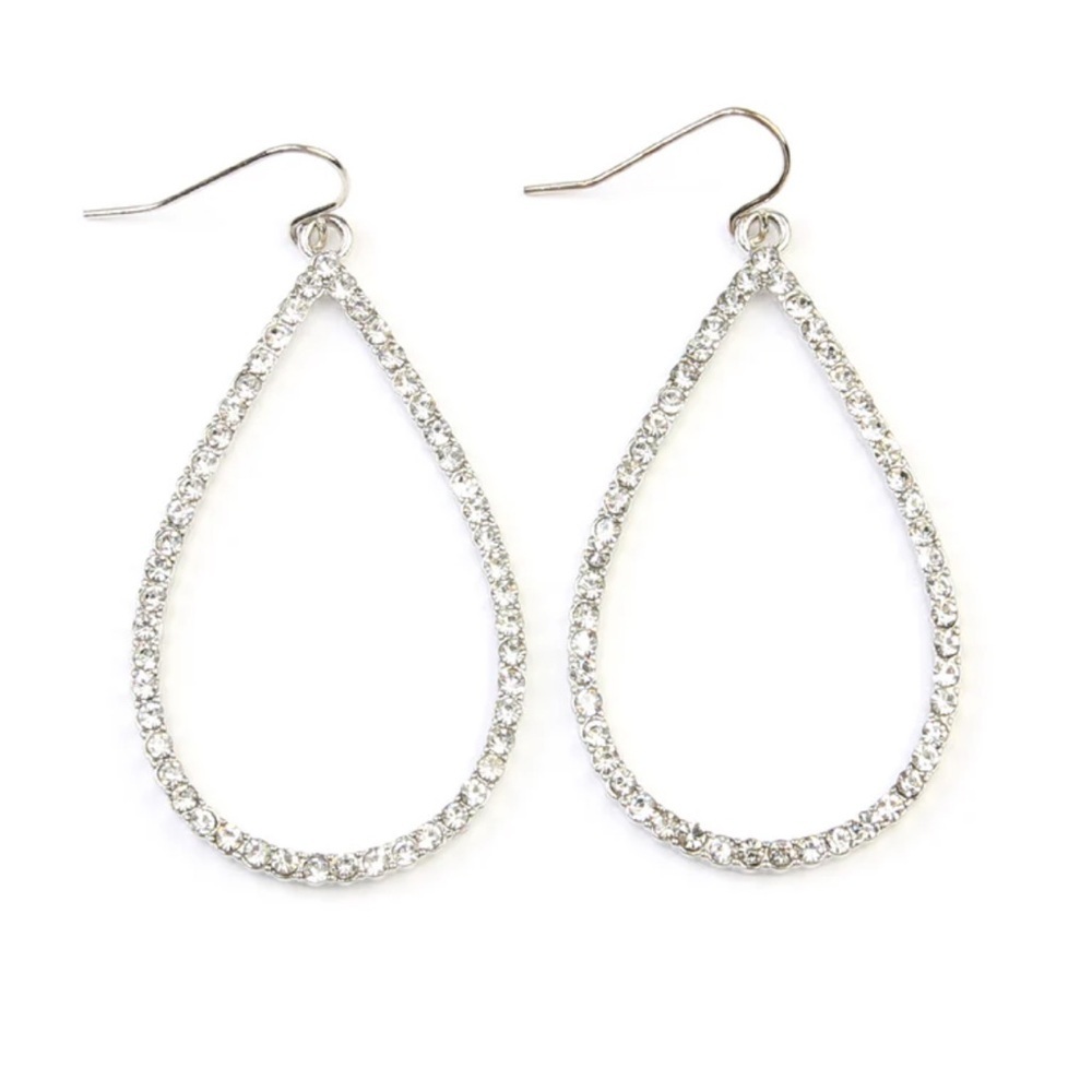 Park Lane Teardrop Rhinestone Dangle Earrings Silver 2” drop